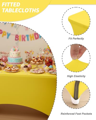 Fixwal Yellow Stretch Table Cloth Rectangle 2 Pack 6Ft, Spandex Fitted Table Covers Washable for Party, Trade Show, Banquet, Wedding, Buffet - color: Yellow, size: 6 Ft
