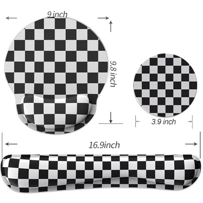 Ergonomic Mouse Pad with Wrist Rest and Keyboard Wrist Rest, Mousepad and Keyboard Pad, Non-Slip Rubber Base, Pain Relief, Mouse Pad with Wrist Support for Gaming, Computer, Office, Black Checkered - color: Black Checkered