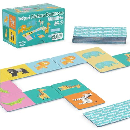 boppi Dominoes Set Picture Game for Toddlers - Colourful Wildlife Animal Themed Montessori/STEM Dominoes for Children - Games for 3 Year Olds and Up - style: Wildlife Animals