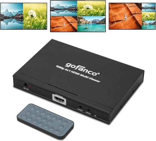 gofanco 1080p 4x1 HDMI Multi Viewer (QuadView) | View 4 HDMI Sources on 1 Screen, 1080p Quad/Dual/Single Modes, IR Remote, Ideal for Security, Gaming & Monitoring QuadView - size: 1080p 4 in 1 out, QuadView