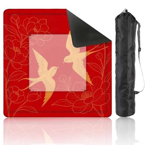 Mahjong Mat 31.5" x 31.5" Elegant Chinese Oriental Elegant Swallow Bird Peony Flower Golden line Non-Slip Noise Reduction Mahjong Tiles Table Cover for Dominoes Poker Card Board and Tile Games - color: Color3