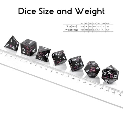 Glitter Purple Metal D&D Dice, DNDND 7 PCS Flower Metallic DND Dice Set with Gorgeous Gift Case for Dungeons and Dragon Tabletop Game (Matte Black with Glitter Purple Flower) - color: Flower Glitter Purple