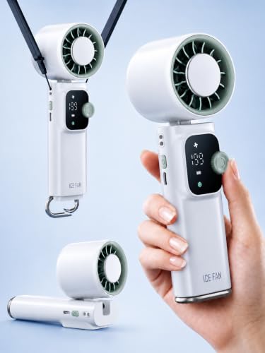 Portable Handheld Turbo Fan with Cooling Plate, 1-199 Speeds, LED Display | 4000mAh USB-C rechargeable battery, 15000 RPM motor, neck and desk modes for travel, office and camping - color: white