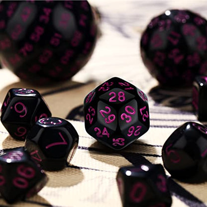 Civaner 15 Pcs Complete Polyhedral Dice Set D3-D100 Spherical RPG Dice Set in Opaque Black, 100 Sides for Role Playing Table Games Party Supplies(Black and Purple) - color: Black and Purple