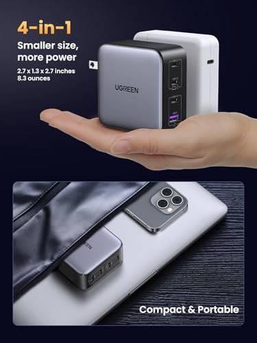 UGREEN Nexode 100W GaN USB C Charger, 4-Port Compact Foldable Fast Laptop Charger Power Adapter for MacBook Pro/Air, iPad Pro, iPhone 17/16/15 Series, Galaxy S25/S24, Pixel 10/9, Steam Deck, Pixelbook - color: Dark Gray