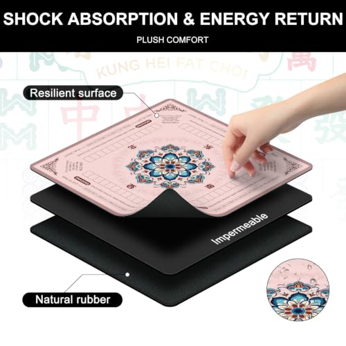 Pink Mahjong Mat for Table with Rules, 31.5" x 31.5" Noise Reduction Non Slip Waterproof Mah Jong Table Mat with Carrying Bag, Suitable for Mahjong, Poker, Board Games, Dominoes, and Card Games - color: Pink