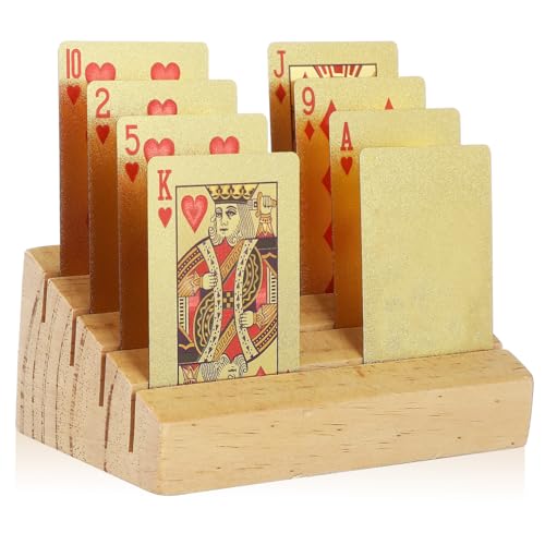SUPVOX Wooden Playing Card Display Holder Sloped Design for Easy Access Rustic Charm Game Card Stand for Tabletop Use Holds Multiple Decks for