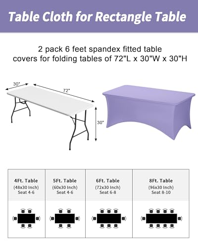 Fixwal Lavender Stretch Table Cloth Rectangle 2 Pack 6Ft, Spandex Fitted Table Covers Washable for Party, Trade Show, Banquet, Wedding, Buffet - color: Lavender, size: 6 Ft