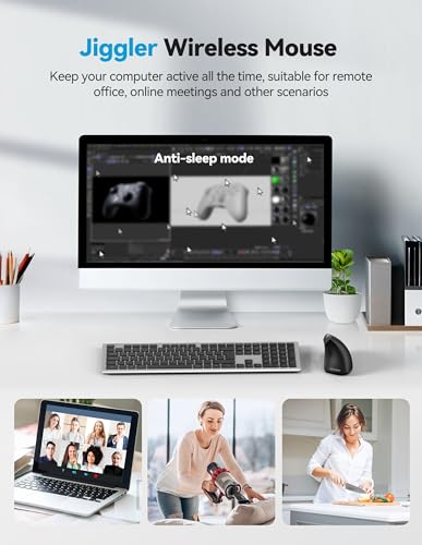 TECKNET Ergonomic Mouse with Jiggler, Bluetooth Wireless Vertical Mouse, 4800DPI Rechargeable Carpal Tunnel Mouse, Undetectable Random Movement Keeps Computers Awake for PC, Laptop, Mackbook | Built-in Jiggler Mover, Bluetooth+2.4G, Wireless Moving Mouse,