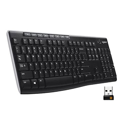 Logitech K270 Full Size Wireless Keyboard for Windows - Black | Full-size keyboard with number pad, 8 multimedia keys, includes USB-A receiver, 2-year battery, compatible with PC, laptop - color: Black, size: 1 Pack, style: Keyboard