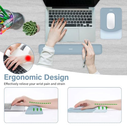 MOSISO Wrist Rest Support Mouse Pad & Keyboard Set, Aquamarine | Rectangular Ergonomic Mousepad, Non-Slip Base, Home/Office Pain Relief & Easy Typing, Neoprene Cloth & Raised Silicone Lining - color: Aquamarine