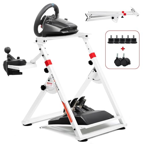 GTPLAYER Sim Racing Wheel Stand Simulator Cockpit Wheel Stand Steering Shifter Mount Fit for Logitech G25 G27 G29 G920 G923 Thrustmaster T330TS Gaming Stand Wheel Pedals NOT Included (White) - color: White