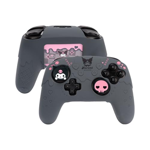 Cute Sanlio Controller Skin for NS Pro, Soft Silicone Protective Cover Case for Nintendo Switch Pro Controller with 1Touch Pad Sticker & 2 Thumb Grip Caps - (Skull & Troublemaker Rabbit)