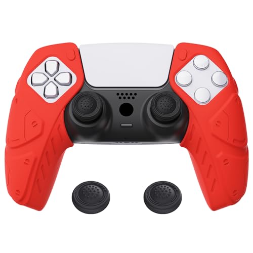 PlayVital Mecha Edition Passion Red Ergonomic Soft Controller Silicone Case Grips for ps5, Rubber Protector Skins with Thumbstick Caps for ps5 Controller - Compatible with Charging Station - color: Passion Red