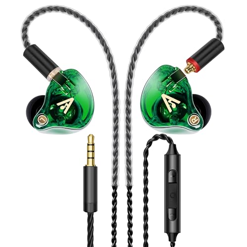 Vibes 202M Wired Earbuds - HiFi in Ear Monitor Headphones - Noise Isolating Ear Buds w/ Mic - Clear Sound, Deep Bass & Comfort-Fit Gaming Earphones - MMCX to 3.5mm & Silver Plated Cord, Carrying Case - color: 6-Green, style: 2) 3.5mm & Mic