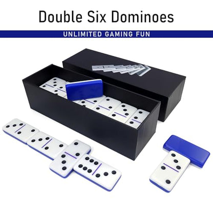 IDTQ Dominoes Set for Adults, Double 6 Dominos Game Set with 28 Domino Tiles Double with Upscale Gift Boxes -7 Polyhedral Dice -Classic Board Games (Dark Blue) - color: Dark Blue