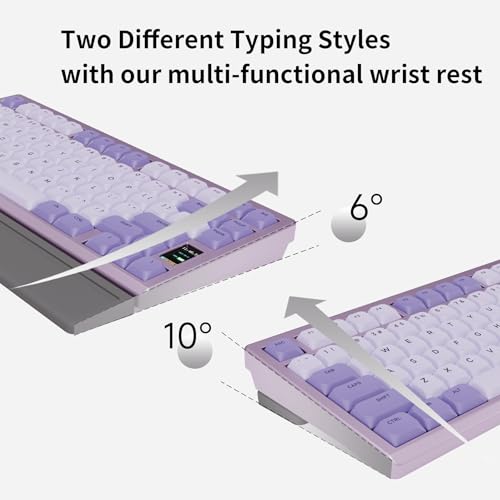OOCTPK Mechanical Keyboard, Chilkey ND75 LP Wireless Gaming Keyboard with LCD Screen, Bluetooth 5.3/2.4G/USB-C, Hot Swappable Per-Key RGB Custom, Thin Front, Wrist Rest, Full-Aluminum, PC/Mac Support - color: Purple