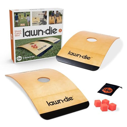 Lawn Die Outdoor Toss Game – Die Meets Cornhole – Portable Folding Board for Yard Games, Beach & Camping - 24 x 46 in Curved Wood Targets & Silicone Dice - style: Two Boards