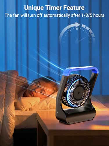 Gazeled Battery Operated Fan, Camping Fan Battery Powered, Super Long Lasting, 5'' Portable D-Cell Battery Powered Desk Fan with Timer, 3 Speeds, Quiet, 180° Rotation, for Office,Bedroom,Outdoor, F24 - color: Blue
