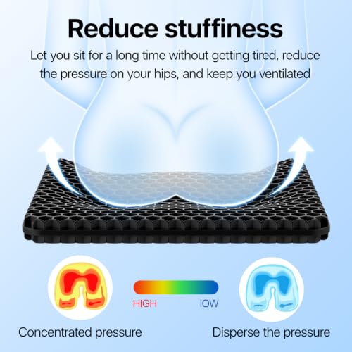 Gel Seat Cushion, Cooling Honeycomb Design for Office Chair Car Wheelchair | Cool & Breathable, Soft & Comfortable - color: Black