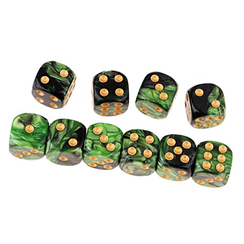 10PCS Polyhedral D6 Dice 16mm Acrylic Dice Game Dice for RPG MTG DND (Green Black) - color: Green Black