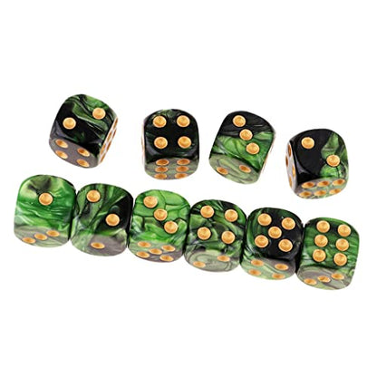 10PCS Polyhedral D6 Dice 16mm Acrylic Dice Game Dice for RPG MTG DND (Green Black) - color: Green Black
