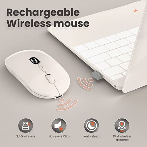 MAGIC-REFINER X1 Wireless Computer Mouse with Battery Level Visible | 2.4G Portable, Ultra Slim USB Mouse, Silent Click, 1600 DPI for Win/Mac/PC/Laptop/Computer/Office/Travel - color: Ivory
