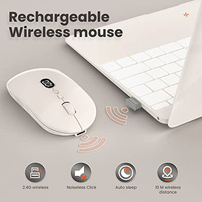MAGIC-REFINER X1 Wireless Computer Mouse with Battery Level Visible | 2.4G Portable, Ultra Slim USB Mouse, Silent Click, 1600 DPI for Win/Mac/PC/Laptop/Computer/Office/Travel - color: Ivory