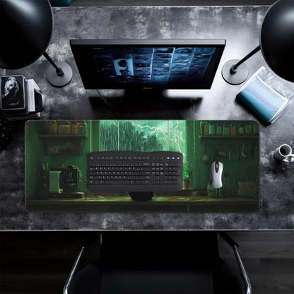 Green Black Cat Mouse Pad Abstract Big Mouse Pad 31.5x11.8 Inch Cat Texture Non-Slip Rubber Base Large Mousepad Stitched Edges Keyboard Mouse Mat Desk Pad for Office and Home - color: Green Black Cat