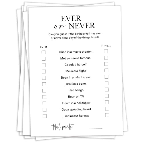 Birthday Party Games, Ever or Never, 25 Pcs Card Set for Guests, Fun Birthday Game for Teen Adults – A03 - color: Ever Or Never