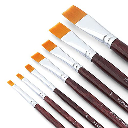 Transon Flat Paint Brush Set 7pcs for Acrylic Watercolor Gouache Oil and Body Painting - size: 7 PCS