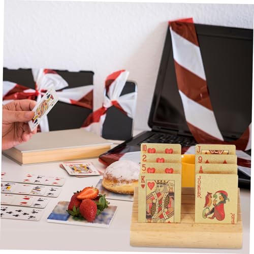 Wooden Playing Card Holder Sloped Design for Easy Access Viewing Nonslip Base Multi Display Stand for Games Collectors