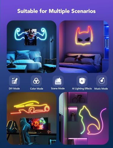 Govee RGBIC Neon Lights 32.8ft Works with Matter, Alexa, Google Assistant | LED Smart Neon Rope Light 2, Custom DIY Neon Strip Lights for Bedroom and Wall Decor, Softer Material, White - size: 32.8ft