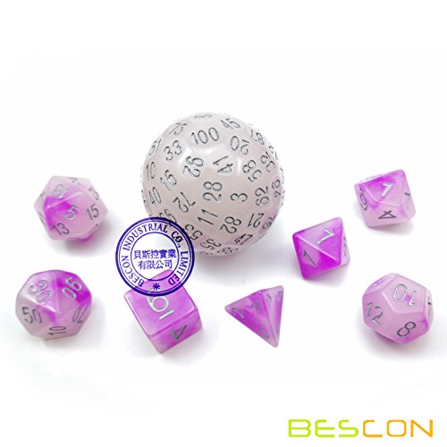 Bescon Glow in Dark Polyhedral Dice 100 Sides, Luminous D100 die, 100 Sided Cube, D100 Game Dice, Glowing 100-Sided Cube - color: Glowing Dim Dark Blue D100