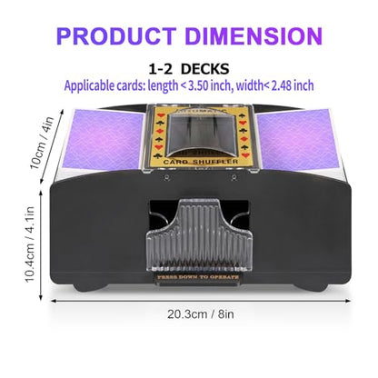FEIERYA Automatic Card Shuffler 2/1/4/6 Deck,Battery-Operated Electric UNO Poker Shuffler,Playing Card Shuffler for Home Card Game,Travel - size: 2 Decks