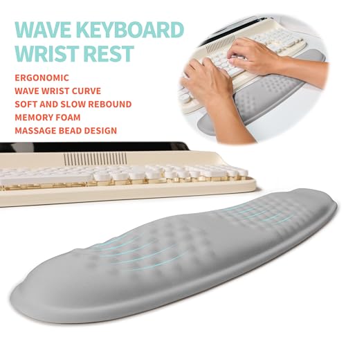 2-in-1 Ergonomic Set, Wave Rise Keyboard Wrist Rest and Massage Bulge Slope Mouse Pad Wrist Support, Cushion Memory Foam Integrated to Relieve Wrist Pain, Silver Gray - color: Silver Gray