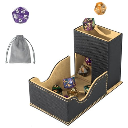 Dice Roller Tower, Premium DND Magnetic Dice Tray, Foldable PU Leather Dice Tower RPG Gifts for Dungeons and Dragons MTG Dm & Player Black/Brown - color: Black/Brown