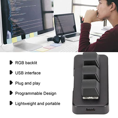 GOWENIC USB Mini 3Keys Keyboard, Cut Copy Paste Macro Pad Keyboard, Programmable OSU Keypad with RGB Led, One Handed Mechanical Gaming Keyboard (Black) - color: Black