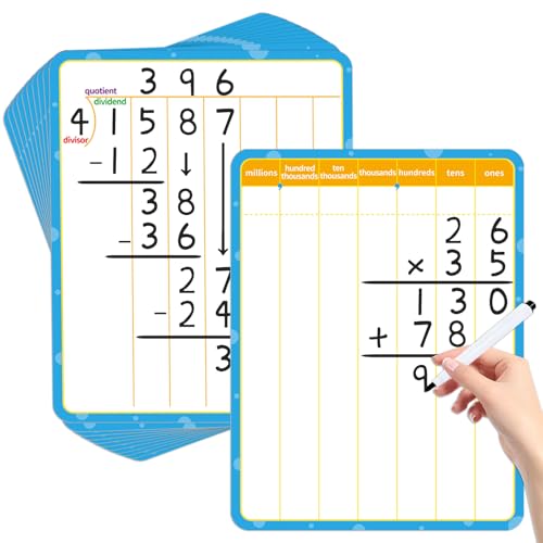 12 Pack Double Sided Division Dry Erase Board,12" x 9" Multiplication Flash Cards,Math Manipulatives Small White Board for Kids,Math Games Chart for Preschool Learning,Homeschool Essentials - style: Division