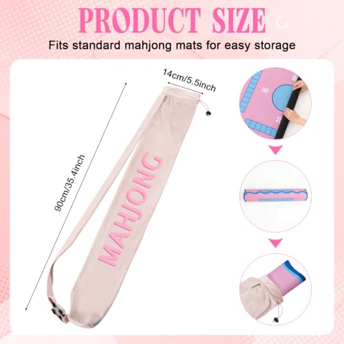 35 Inch Long Velvet Mahjong Mat Bag Cute Double Strapped Drawstring Mahjong Mat Holder Lightweight Carrying Bag for Board Games Outdoor Travel Storage-Mat Not Include(Pink,1 Pc) - color: Pink