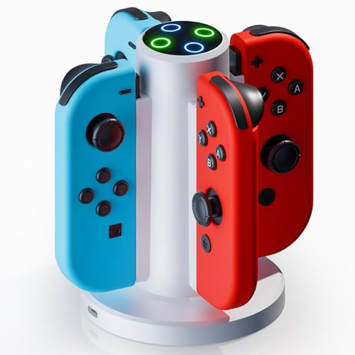 HONCAM Joycon Charging Dock for Switch Controller, Switch Accessories Compatible with Joycon,4 in 1 Charger with a USB Type-C Cord (White) | 4 in 1 JoyCon Charger, Switch Accessories with USB-C Charging Cable - color: White