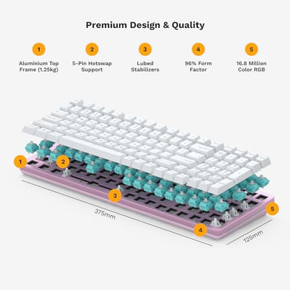 GLORIOUS Gaming GMMK 2 Full Size (96%) Barebones (Frame Only) - Mechanical Gaming Keyboard Frame, Full Size (96%), Aluminium, Customisable, Per Key RGB, American QWERTY Layout - Pink - color: Pink, size: Barebone Full Size (96%)