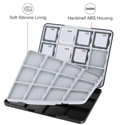 HEIYING 3DS Card Case with 24 Precise Slots for DS 2DS 3DS Game Card | Portable Game Card Case, Hard ABS Shell with Soft Silicone Lining, Precise Card Slots,Magnetic Closure for Easy Access - color: Black