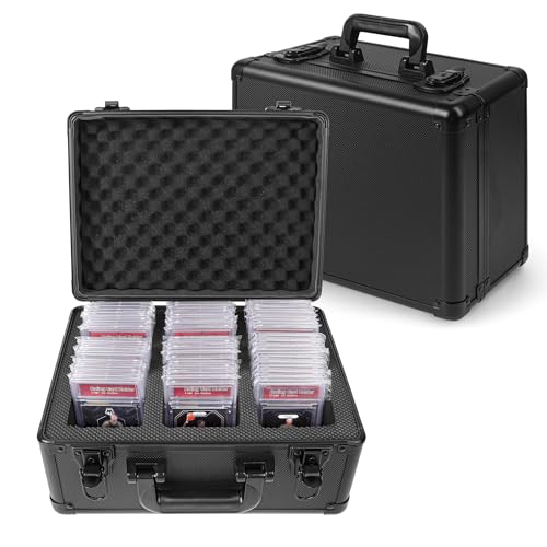 Graded Card Storage Box for PSA BGS SGC Slabs – Large 3-Slot Trading Card Box with Protective Foam Insert – Sports Card Case &Slab Case for Toploaders and Collectible Organizer - color: C.3 Rows-Black