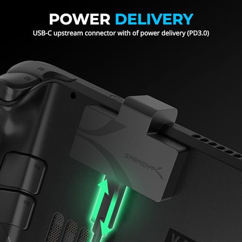 SABRENT USB-C 3-Port Gaming Hub for Steam Deck, PD (HB-STDK) | 5Gbps USB 3.2; dual USB-A ports; PD charging; compact; for Steam Deck & handhelds