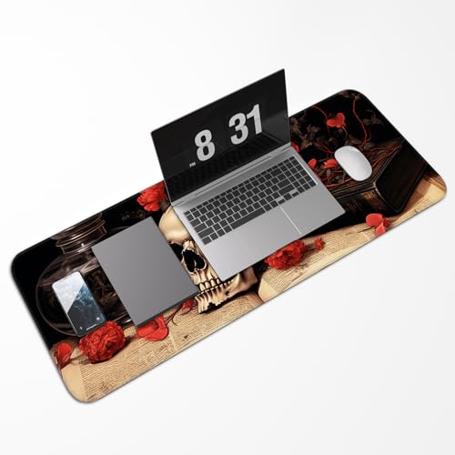 Mouse Pad, Premium Textured Waterproof Gaming Mouse Pad with Non-Slip Rubber Base, Large 31.5 x 11.8 Inch Desk Pad for Laptop, Office and Home (Floral) - color: Flower Skull