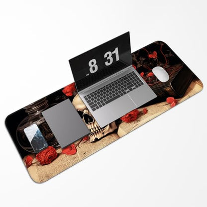 Mouse Pad, Premium Textured Waterproof Gaming Mouse Pad with Non-Slip Rubber Base, Large 31.5 x 11.8 Inch Desk Pad for Laptop, Office and Home (Floral) - color: Flower Skull