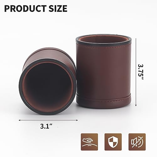 5 Pack PU Leather Dice Cups Velvet Felt-Lined Shaker Cups with 25 Dot Dice for Bar Party Yahtzee Farkle Dice Games, Brown - color: Brown