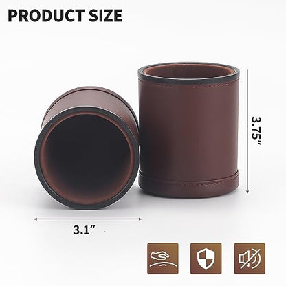 5 Pack PU Leather Dice Cups Velvet Felt-Lined Shaker Cups with 25 Dot Dice for Bar Party Yahtzee Farkle Dice Games, Brown - color: Brown