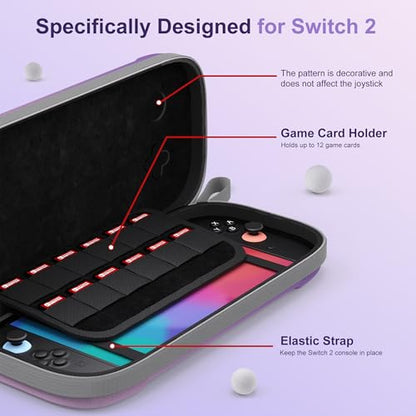 STARTRC GAMES Slim Carrying Case for Nintendo Switch 2 2025, Hard Shell Travel Case with 12 Game Card Slots, Portable Carry Bag for Switch 2 Console Purple - color: Purple